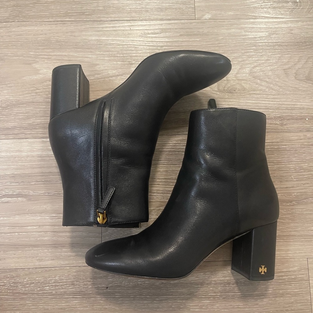 Tory Burch Black Leather Block Heel Ankle Boots